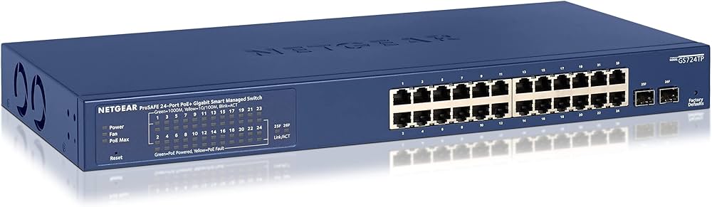 Netgear 24 Port Gigabit Ethernet PoE Smart Switch with 2 SFP GS724TP-200INS