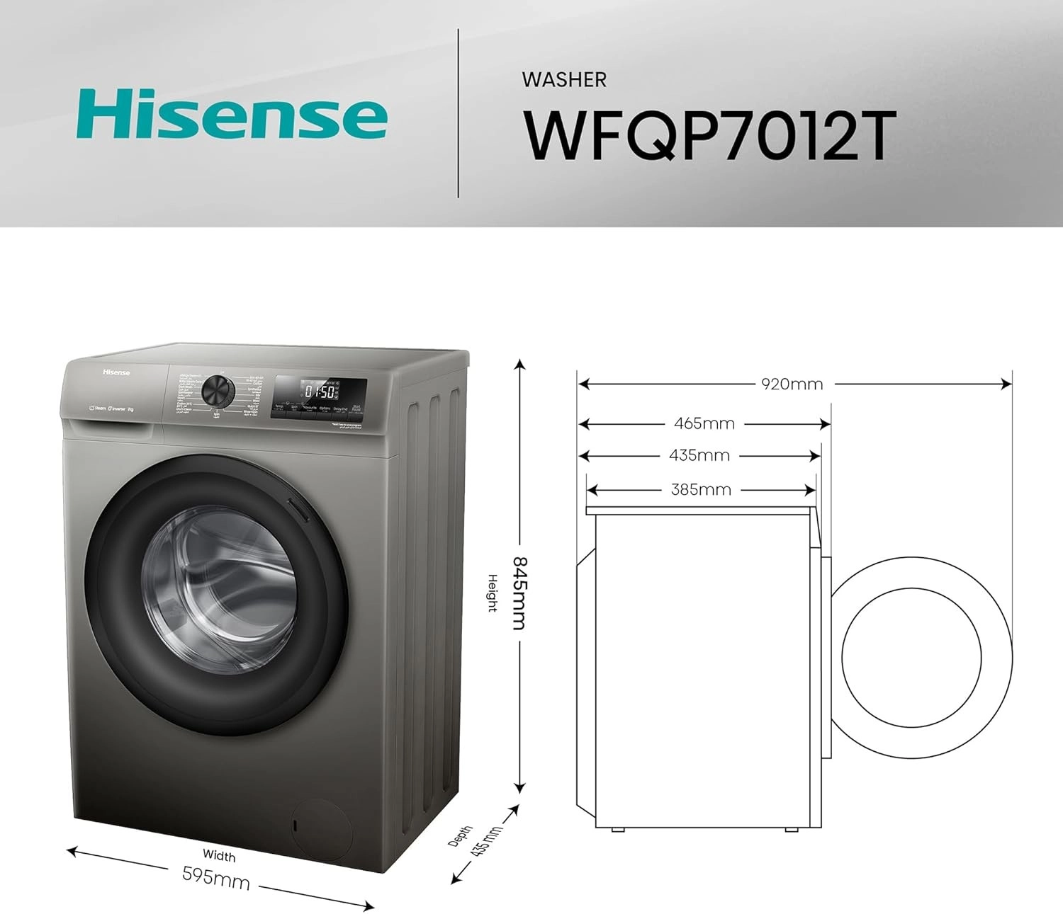 Hisense Front Load Washing Machine 7Kg (WFQP7012JT)