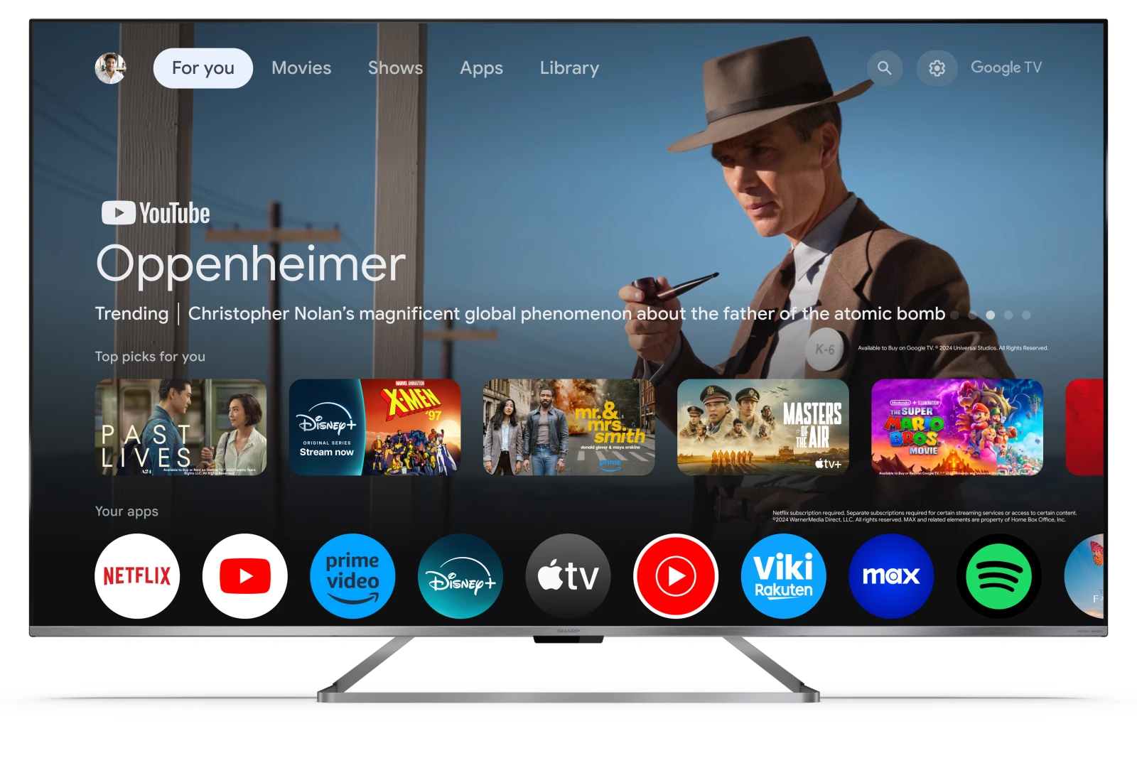 Смарт-телевизор Sharp 75 дюймов 4K UHD Google TV безрамочный