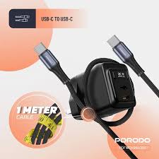 Porodo شاحن GaN بقدرة 35W مزدوج USB-C مع كابل USB-C إلى USB-C
