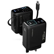 محول Powerology 70W TFT مع كابل Type-C قابل للسحب