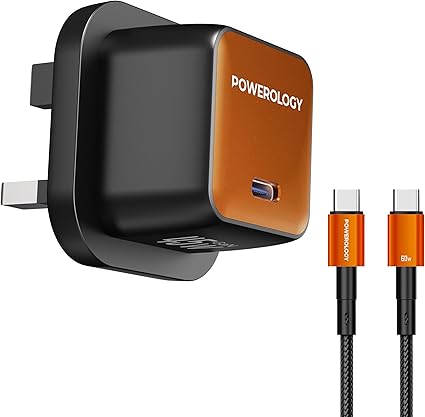 محول Powerology QX 45W منفذ واحد UK GaN مع كابل Type-C