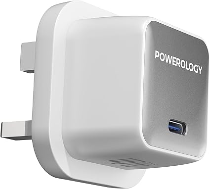 محول Powerology QX 45W منفذ واحد EU GaN مع كابل Type-C