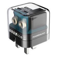 شاحن Powerology Crystalline Series مزدوج 35W PD GaN مع قابس قابل للطي