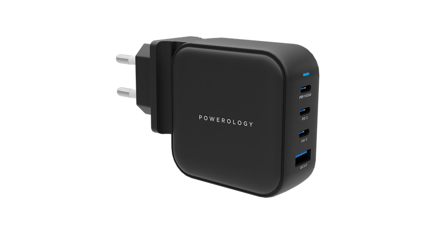 شاحن Powerology 100W Triple PD GaN + طقم سفر عالمي QC3.0