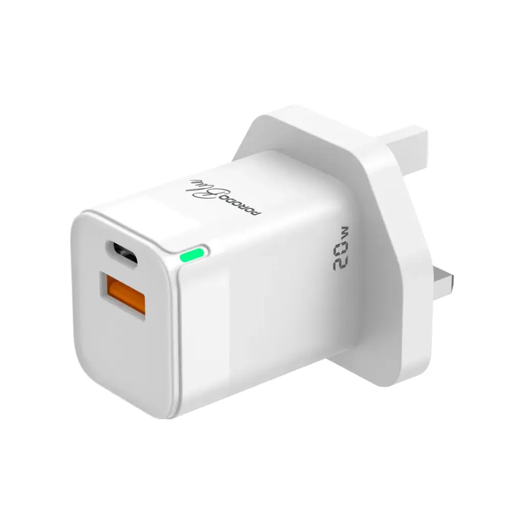بورودو بلو شاحن فائق السرعة 20 واط USB-A + USB-C أبيض (PBFWCH036WH)