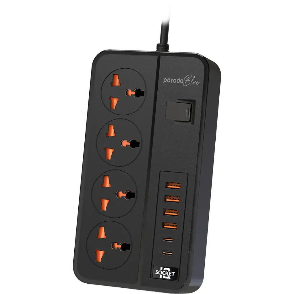 بورودو بلو مشترك كهرباء AC بأربعة منافذ 3 متر UK 3-Pin (PBFWCH034BK)