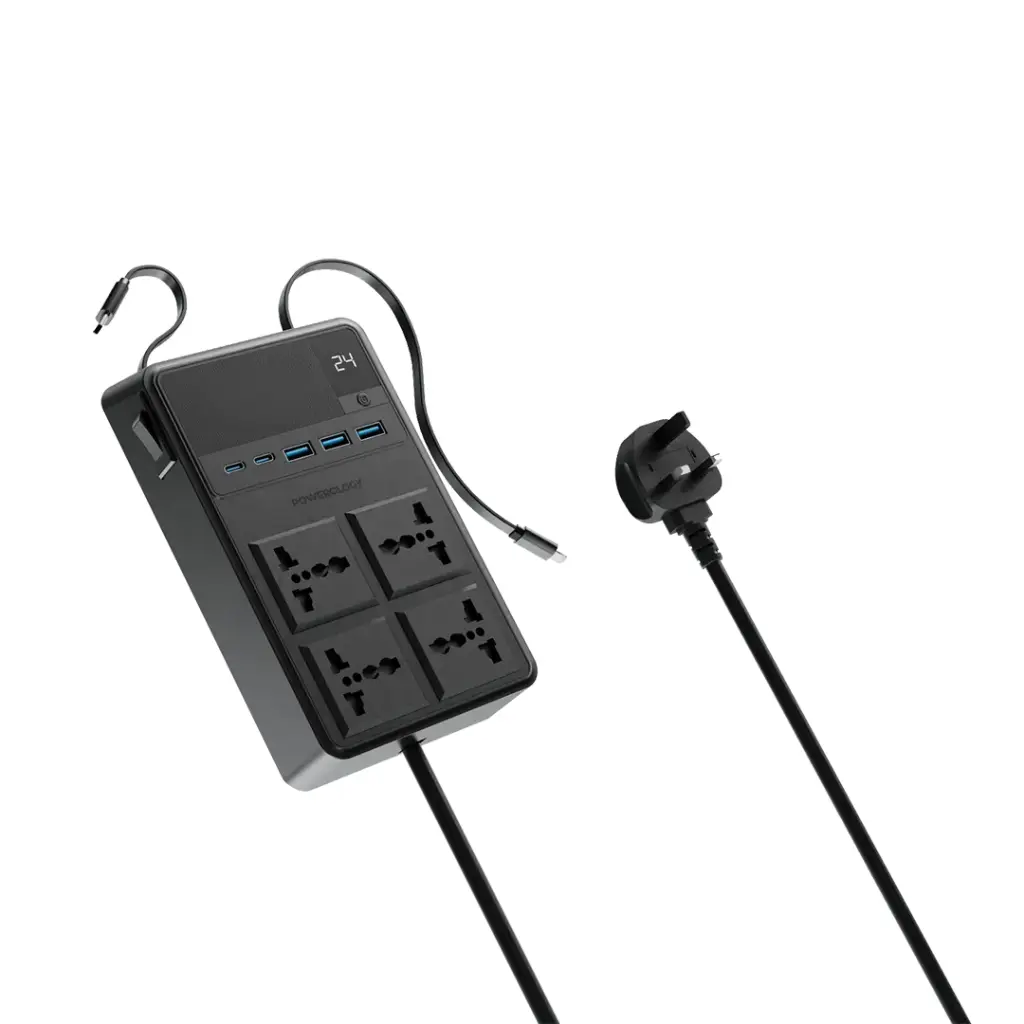 Powerology مشترك كهربائي 2500W مع 4 AC وكابلات قابلة للسحب