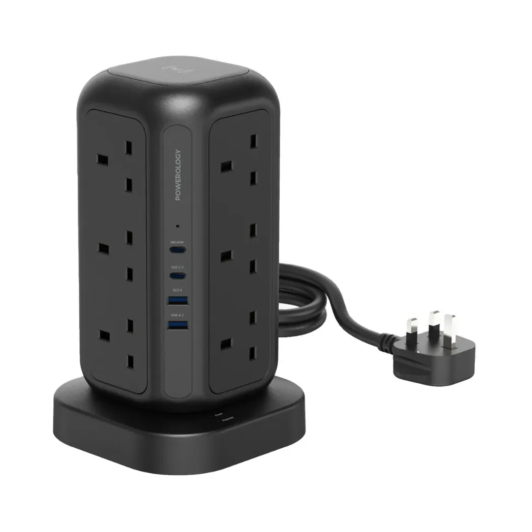 Powerology برج شحن GaN مع 12 AC يدعم حتى 17 جهازًا بطول 3 متر