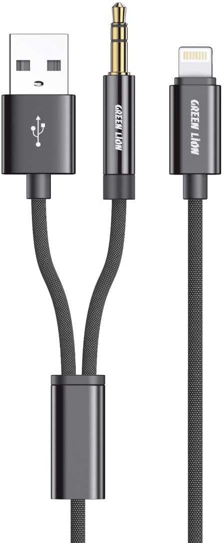 كابل صوت Green Lion 2 في 1 1 متر USB-C / Lightning إلى 3.5mm AUX