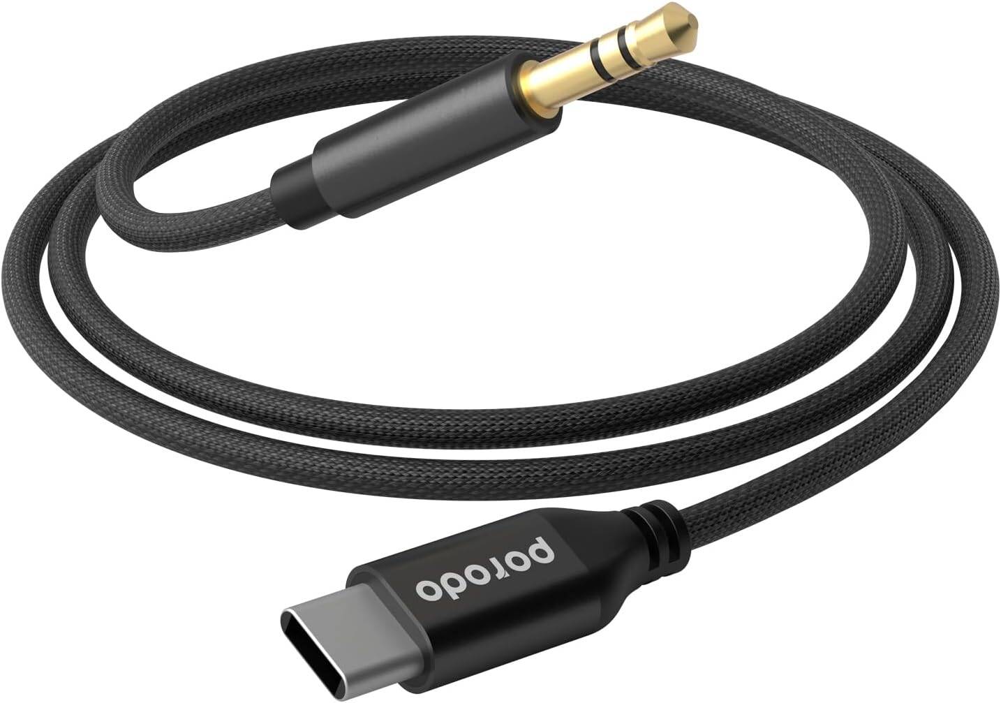 Porodo كابل AUX HiFi مضفّر USB-C إلى 3.5مم من الألومنيوم 1.2م