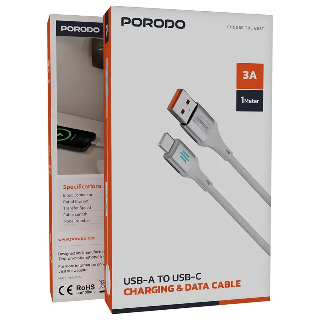 Porodo كابل شحن ونقل بيانات USB-A إلى USB-C