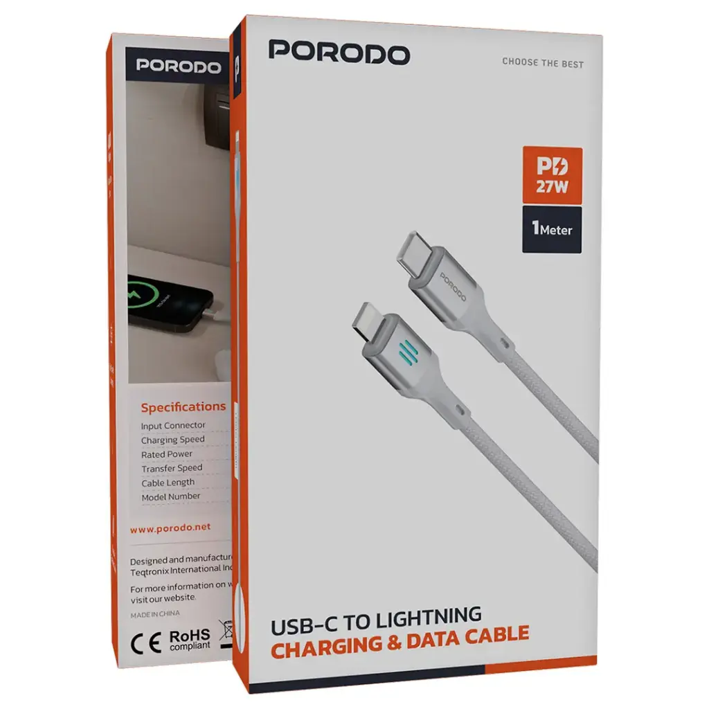 Porodo كابل شحن ونقل بيانات USB-C إلى Lightning PD 27W