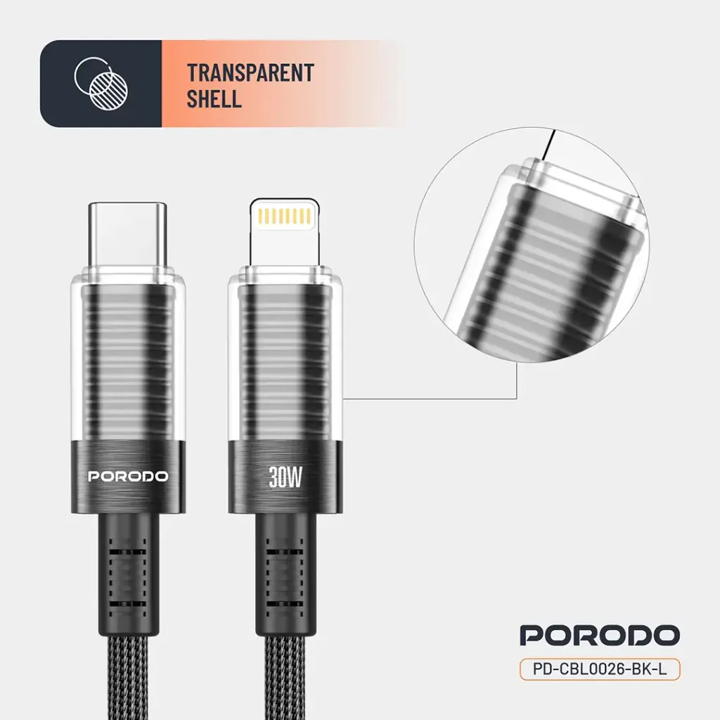 Porodo كابل USB-C إلى Lightning شفاف