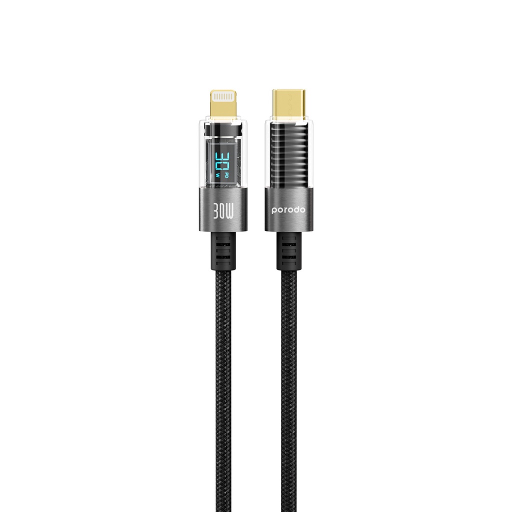 Porodo كابل مضفّر شفاف USB-C إلى Lightning شحن سريع ونقل بيانات 1.2م