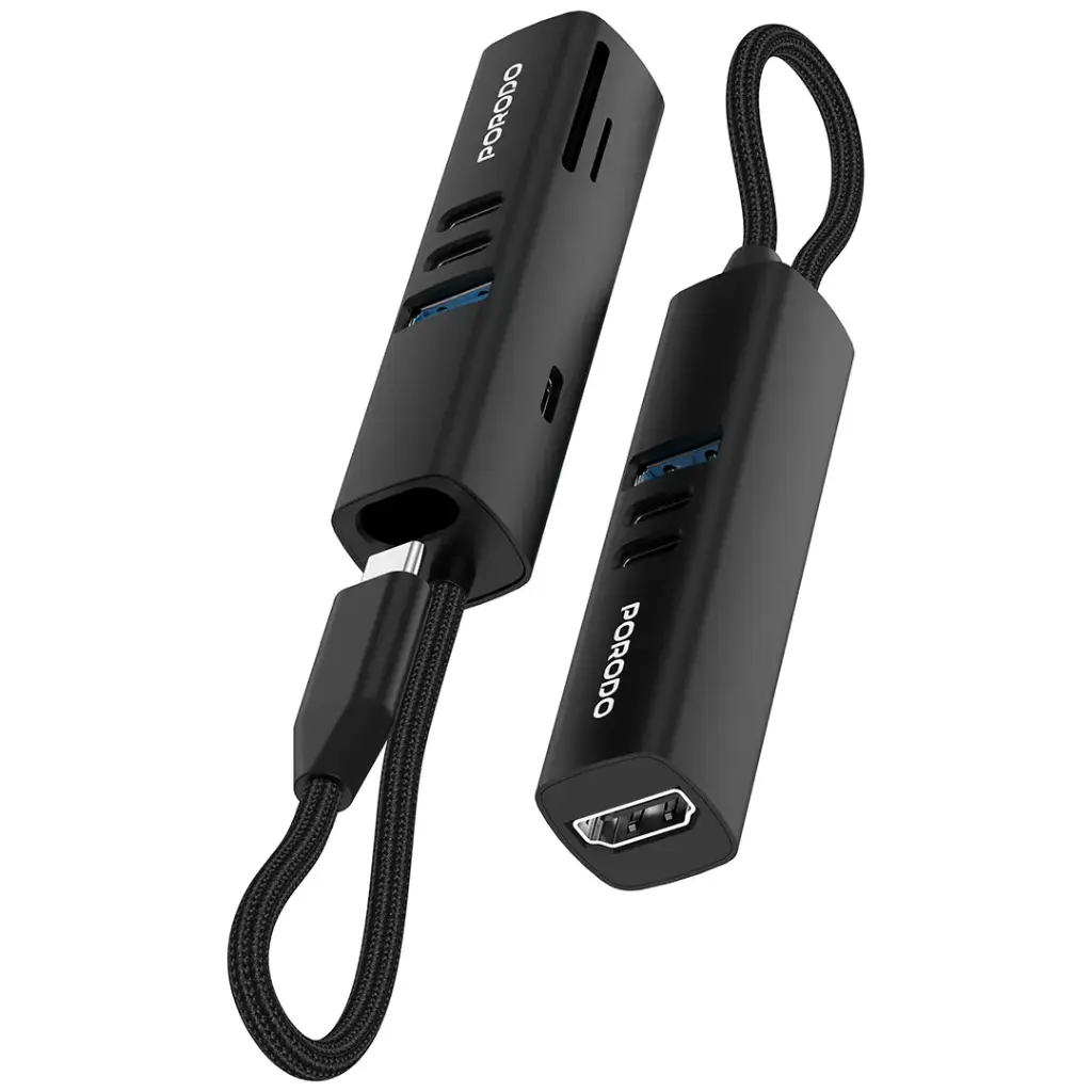 Porodo موزع USB 7 في 1 بسرعة نقل 5Gbps