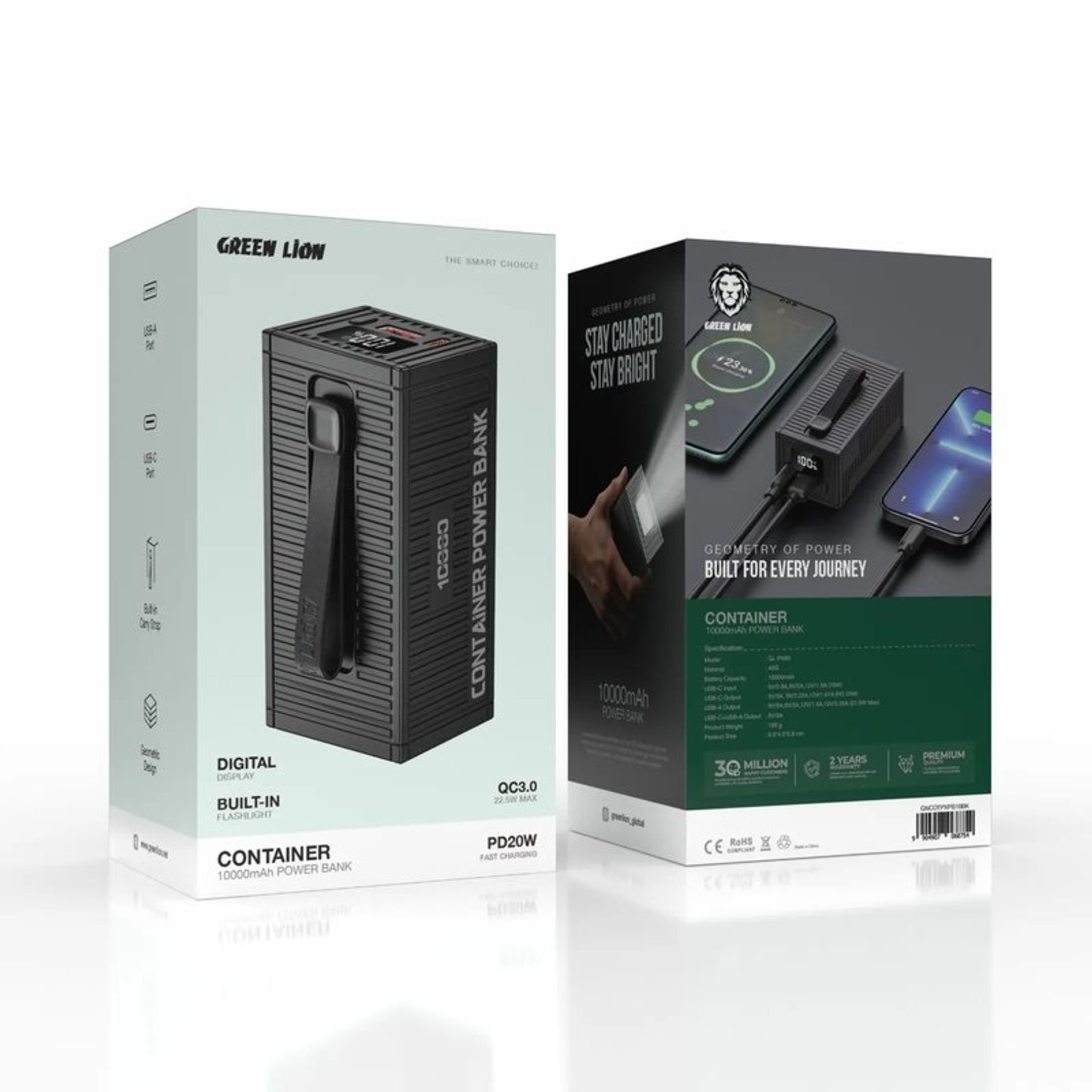 Green Lion Container Внешний аккумулятор 10000mAh PD 20W с Кабелем 4 в 1