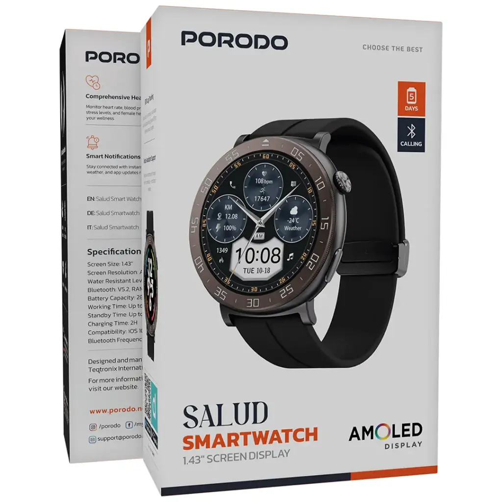 ساعات ذكية Porodo Salud 1.43 Inch شاشة