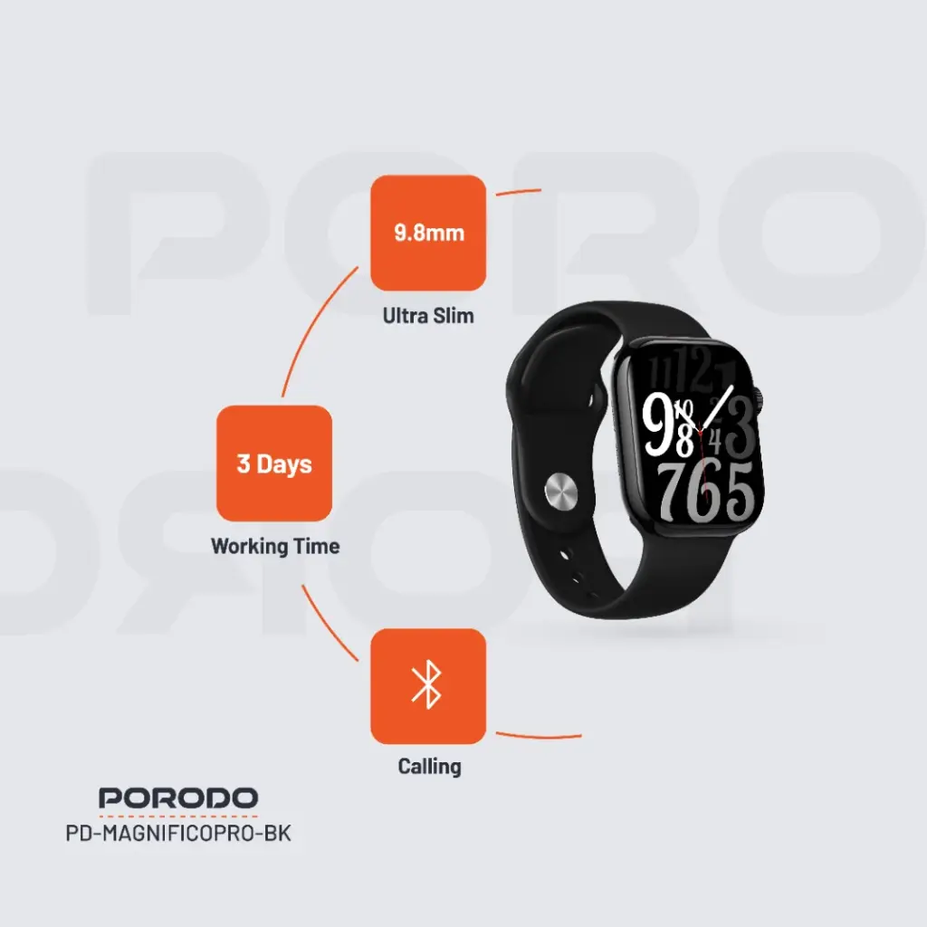 ساعات ذكية Porodo Jet Black Magnifico Pro