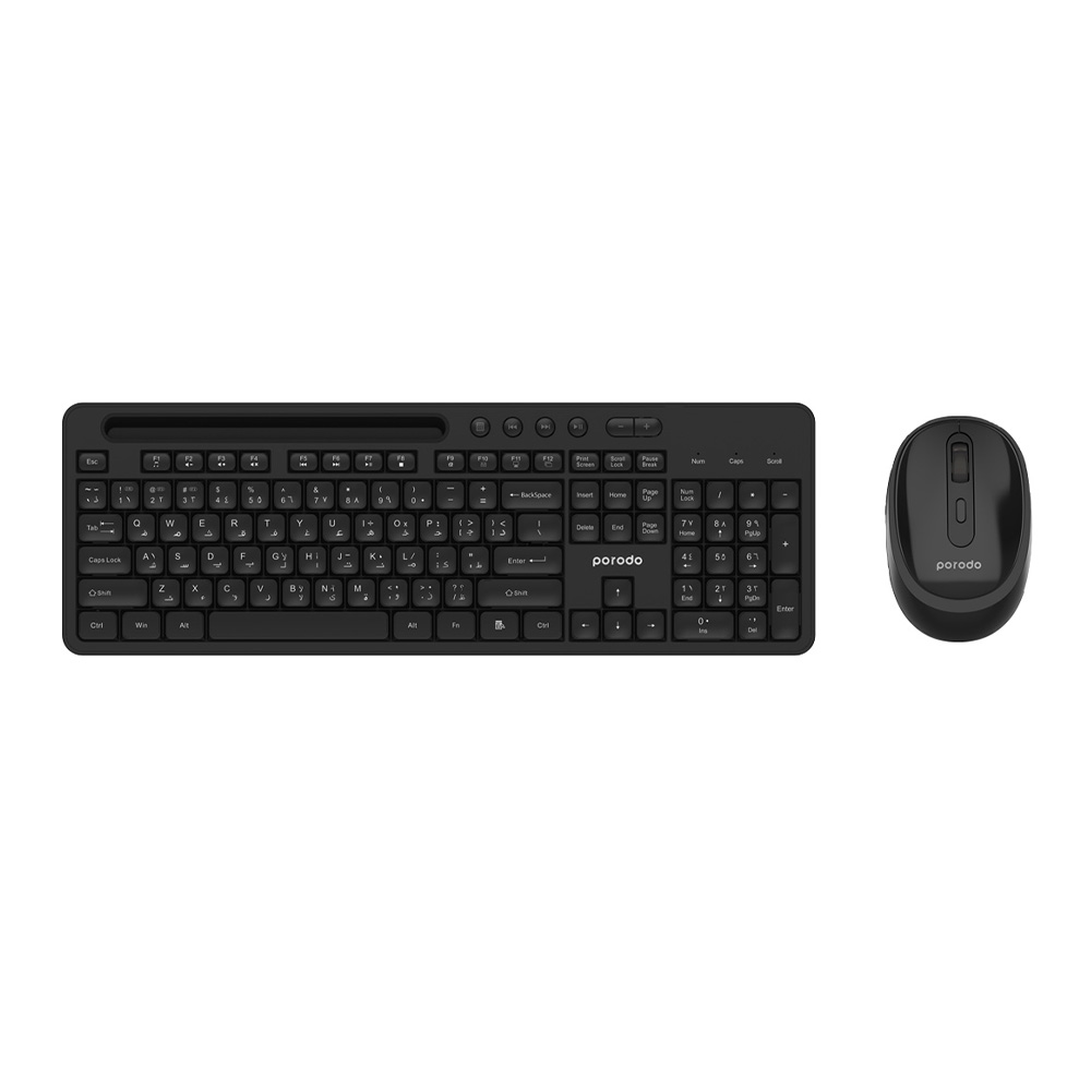 Porodo Dual Mode Wireless Keyboard and Mouse Set with Phone Stand