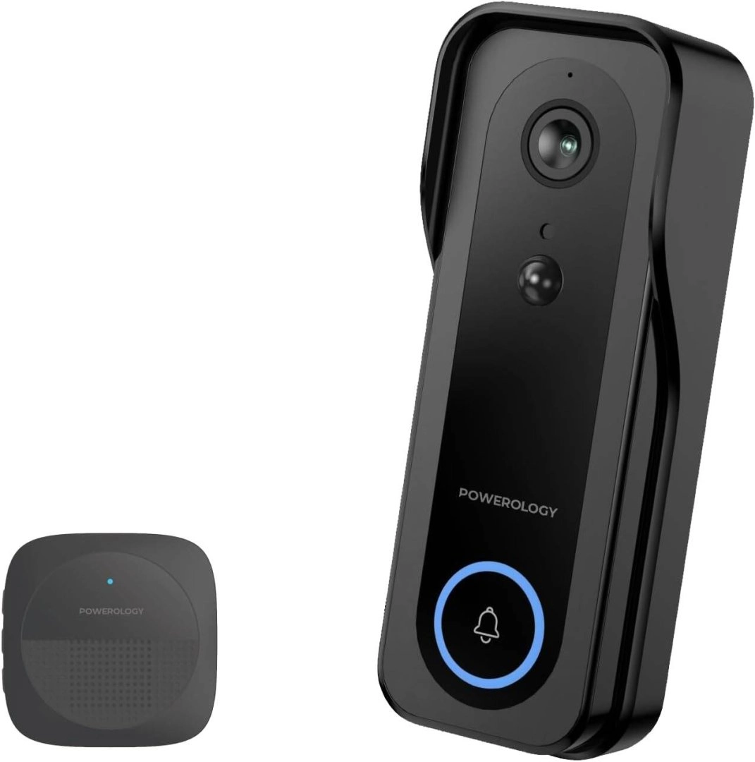 Powerology جرس باب كاميرا ذكي IP65 بدقة 3MP مع صوت 5200mAh